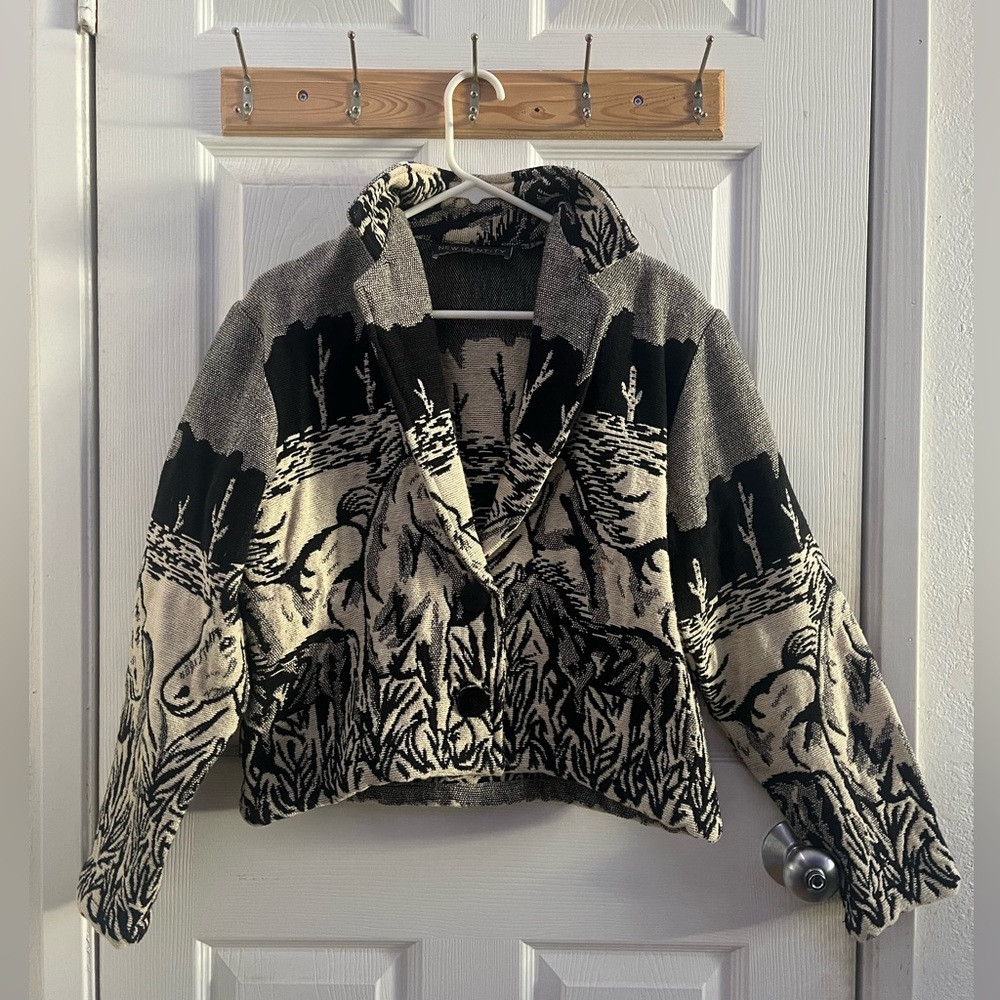 Vintage New Identity Black & White Horse Jacket W/ Interior Design
